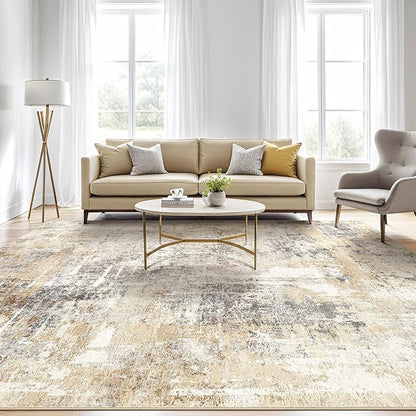 12x18 Rug Living Room: Washable Extra Large Abstract Modern Soft Area Rug Stain Resistant Indoor Floor Non-Slip Accent Carpet for Bedroom Nursery Playroom Office Dining Room Home House- Gray Gold