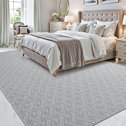 LUMI Washable Area Rug 5x8 for Living Room, Ultra Soft Modern Neutral Rugs with Non Slip Backing, Low Profile Carpet High Traffic for Bedroom, Dining Room, Grey