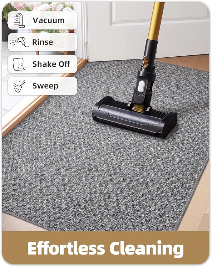 Color&Geometry Thin Front Door Mat Indoor Entrance Non Slip Rubber Backed, 17.5"x30" Indoor Door Mats for Entryway, Dirt Trapper Doormat Washable Front Door Rugs, Grey (Rolled-up NO Creases)