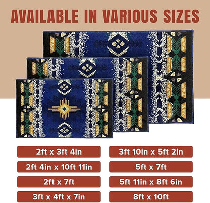 YHSF South West Native American Area Rug C318 - Easy Clean, Thick, Soft, Durable Native Tribal American Indian Inspired Rug for Bedroom/Living Room and More - Navy Blue, 3 ft 10 in x 5 ft 2 in