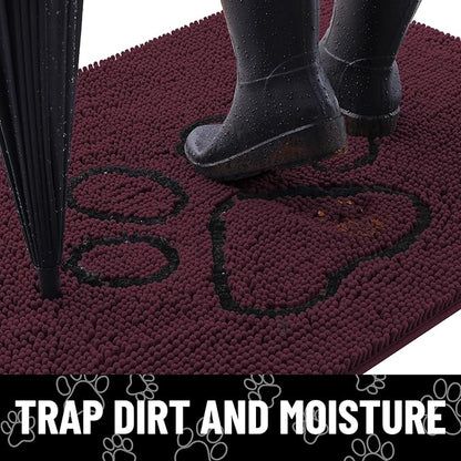Smiry Dog Door Mat for Muddy Paws, Absorbent Dirt Trapper Non Slip Quick Dry Washable Chenille Mat for Mud Dogs, Entry Rug for Indoor and Outdoor (30x20 Inches, Russet and Black)