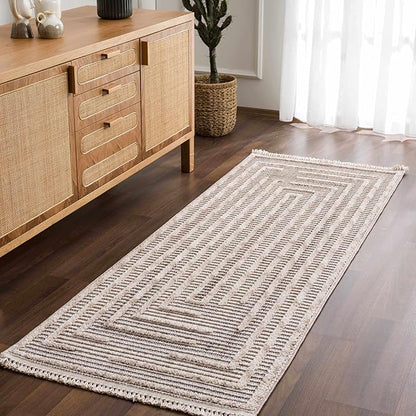 Hauteloom Lunao Farmhouse Living Room Bedroom Moroccan Square Pattern Abstract Area Rug - Soft Shaggy High Low Carpet - High Pile - Bohemian, Boho - Gray, Brown, Beige, Cream - 7'10" x 10'