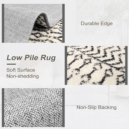 Moroccan Washable Rug for Entryway, 2x4 Black Distressed Non-Slip Door Mat Indoor Entrance, Soft Low-Pile Accent Rug Boho Area Rug for Bedroom Bathroom Kitchen