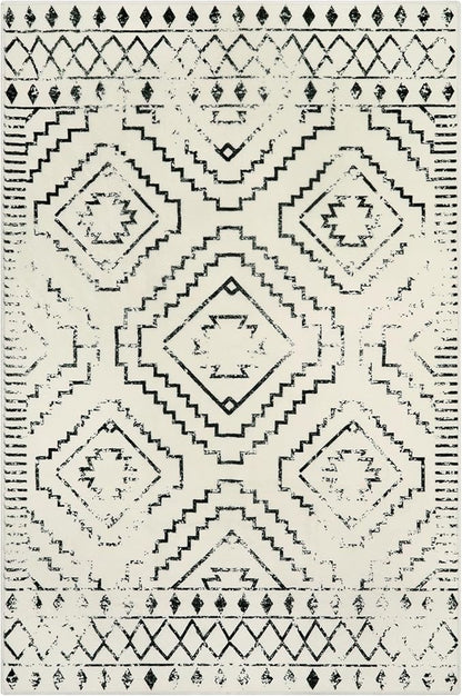 Wonnitar Moroccan 4x6 Area Rug, White Boho Rugs for Living Room, Washable Soft Large Rug for Bedroom,Non-Slip Geometric Throw Carpet, Low Pile Accent Mat for Nursery Bedside Dorm (Beige,4'x6')