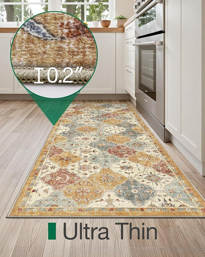 LUMI Washable Kitchen Rug 2x6 for Floor, Non Slip Runner Rugs with Rubber Backing, Low Pile Comfort Area Carpet for Standing, Living Room, Entryway, Laundry, Hallways
