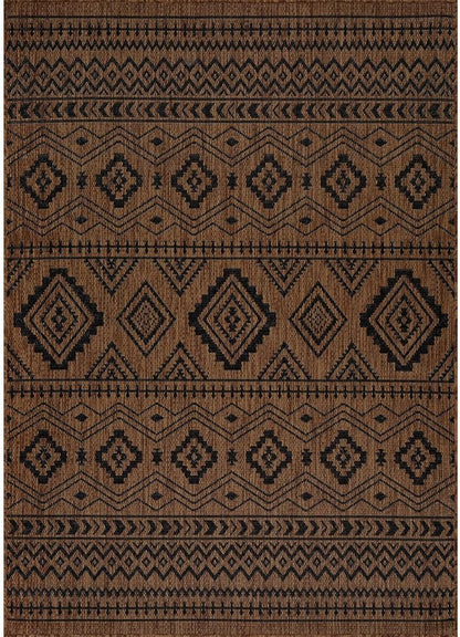 Beverly Rug Waikiki Boho Indoor Outdoor Rug 6x9, Washable Outside Carpet for Patio, Deck, Porch, Bohemian Area Rug, Farmhouse Rugs, Aztec Tribal Rug, Nut Brown and Black