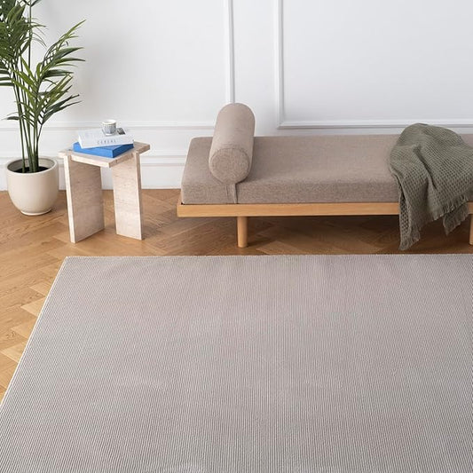Revival Rugs Stripe 6'7"x9' Washable Area Rug for Living Room Bedroom - 100% Recycled Oeko-TEX Certified, Medium Pile, Taupe