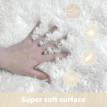 2x6 Solid Fluffy White Area Rug – Washable, Durable, Small Bedroom Runner Rug, Non-Slip Shag Rugs for Hallway, Living Room, Bedroom, Bedside, Dorms, Kids Room, Nursery Rooms, Soft Indoor Carpet