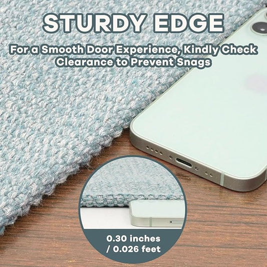 EARTHALL Small Area Rug 2x3 Ft Washable Rugs for Entryway Non Slip Braided Throw Rugs Door Mat Indoor Outdoor Entrance Cotton Woven Carpet for Kitchen Foyer Front Door, Turquoise/Gray