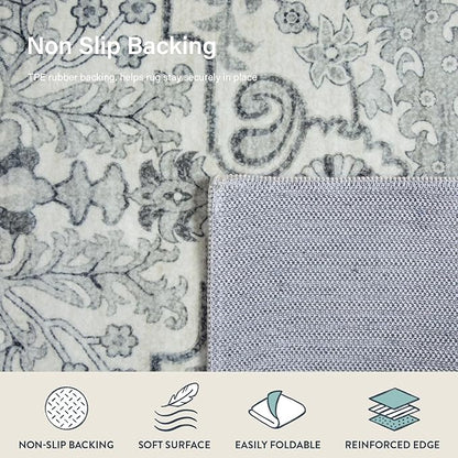 Lahome Washable Runner Rugs with Rubber Backing, 2x7 Hallway Runner Rug Soft Kitchen Carpet Runner, Bohemian Non-Slip Low Pile Printed Throw Rug Runners for Bathroom Bedside RV, Beige