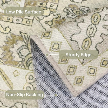 8x10 Area Rug Machine Washable Boho Rug for Living Room,Ultra-Thin Low Pile Carpet,Lightweight Indoor Printed Rug,Non Slip Floral Area Rug for Bedroom, Dining Room, Home Office,Taupe