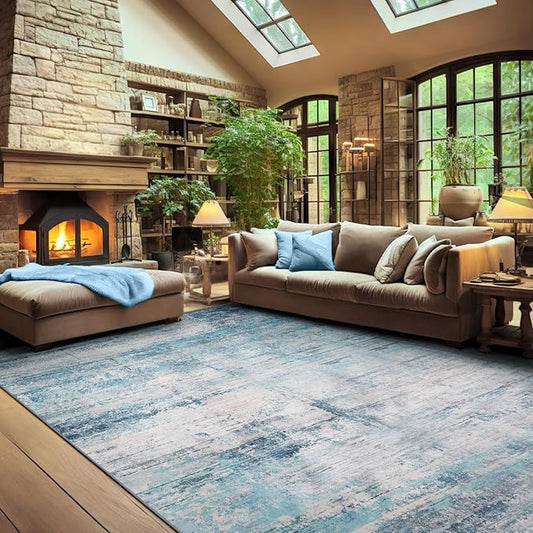 Abstract 10x14 Area Rug Washable Soft Ultra Large Non-Slip Carpet for Living Room Dining Room Home Office Bedroom - Abstract Teal/Grey