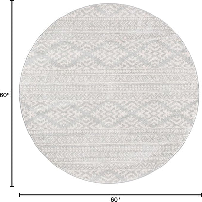 SAFAVIEH Tulum Collection Area Rug - 5' Round, Light Grey & Ivory, Moroccan Boho Tribal Design, Non-Shedding & Easy to Clean, Ideal for Living Room, Bedroom, Dining Space (TUL272F)