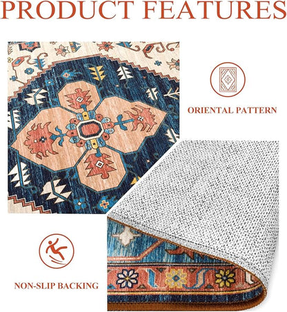 Lahome Boho Runner Rugs for Hallway - 2x4 Bathroom Area Rugs Non-Slip Small Throw Kitchen Rug Low-Pile Rugs for Entryway Laundry Room Rug Oriental Distressed Indoor Carpert Runner for Entrance BathRug