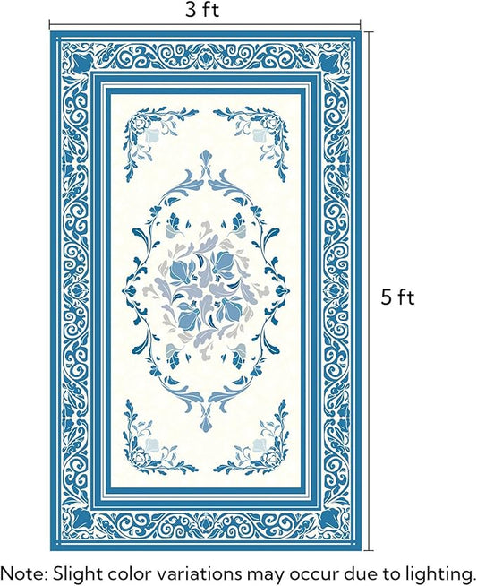 SOULFUL Medium Pile 3x5 Area Rug - Cozy Soft Underfoot Small Entryway Rug - Blue Boho Floral - Washable Non-Slip - Perfect for Living Room Bedroom Foot Kids Room Reading Nook