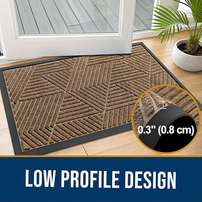 Kitinjoy Front Door Mat Outside Entrance, Sturdy Natural Dirt Trapper, Heavy Duty Rubber Doormat, Low Profile Non-Slip Backing, Easy Clean Floor Mat for Indoor Outdoor Entry, 29.5X17 Inch, Coffee