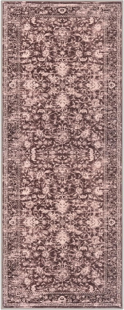 KILOCOCO Hallway Runner 2x6 Rug Runner Printed Vintage Floral Washable Kitchen Runners Non-Slip Rubber Backed Runners for Hallways Laundry Room Distressed Boho Rugs for Entryway Bedroom, Red
