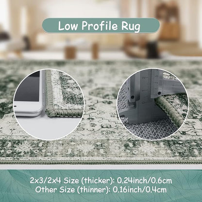 Moynesa Ultra-Thin Washable Area Rug - 3x5 Gray Entryway Rug Stain Resistance Kitchen Mat, Non Slip Non Shedding Pet Friendly Vintage Bathroom Carpet for Indoor Bedroom Living Laundry Room