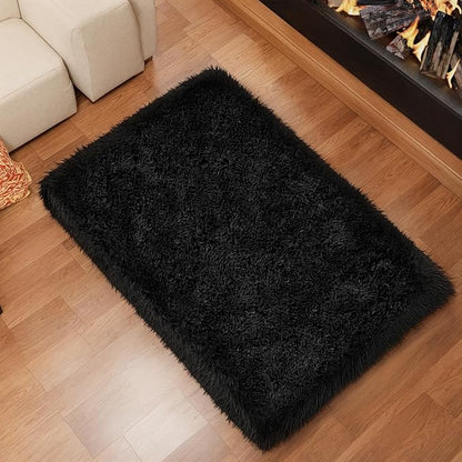 Zentavio Bedside Rugs Small 2x3 Shag Entry Entrance Rugs Soft Bedroom Carpet Area Rugs for Dorm College Essentials Non-Slip Living Room Throw Rug Home Decor Aesthetic Nursery Black