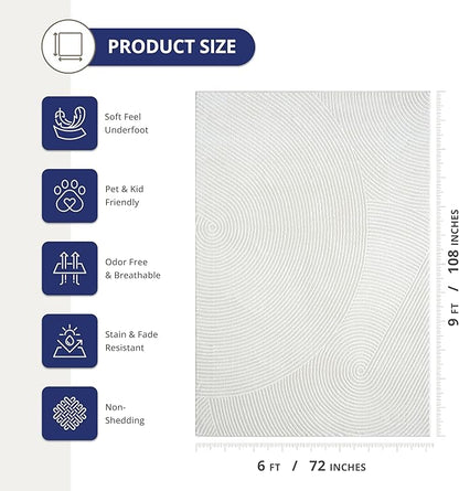 Abani Cream Area Rug 6' x 9' for Living Room, Bedroom - Zen Reiki Circles Pattern - Durable & Easy to Clean