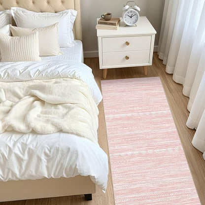 Nakagishi Runner Rug Kitchen Washable Rugs: 3x8 Non-Slip Boho Soft Modern Stain Resistant Indoor Floor Neutral Farmhouse Throw Carpet for Hallway Bathroom Laundry Room Entryway Bedroom- Pink