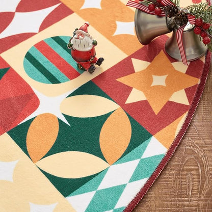 jinchan Round Christmas Rug 6ft for Living Room Washable Circle Christmas Dining Room Rug 6' Round Xmas Geometric Non-Slip Soft Carpet Festive Red-Green Holiday Patch Decor for Bedroom Porch Foyer