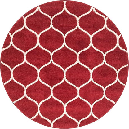 Rugs.com Lattice Frieze Collection Rug – 4' Round Red Medium Rug Perfect for Kitchens, Dining Rooms