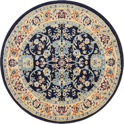 Unique Loom Sialk Hill Collection Area Rug - Washington (4' 1" Round Navy Blue/Cream)