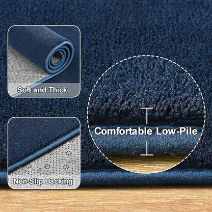 Amearea Modern Area Rugs for Bedroom Living Room, 4x6 Feet Navy Blue Thickened Memory Foam Rug, Fluffy Indoor Washable Rugs Non Slip Minimalist Carpet for Kids Boys Girls Dorm Nursery Room Decor