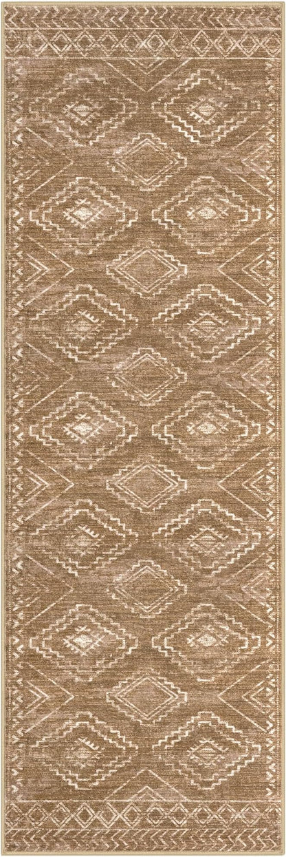 KILOCOCO Kitchen Runner 2x6 Washable Runner Rug, Boho Soft Runners for Hallways Non Slip Printed Distressed Laundry Room Rugs, Low-Pile Rugs for Entryway/Bedroom/Living Room, Yellow Brown Orange
