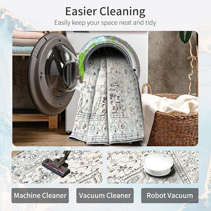 Enkor Runner Rugs for Hallway, 2x8 Washable Soft Non Slip Floor Rugs for Kitchen, Modern Mat for Living Room Bedroom Entryway White & Grey
