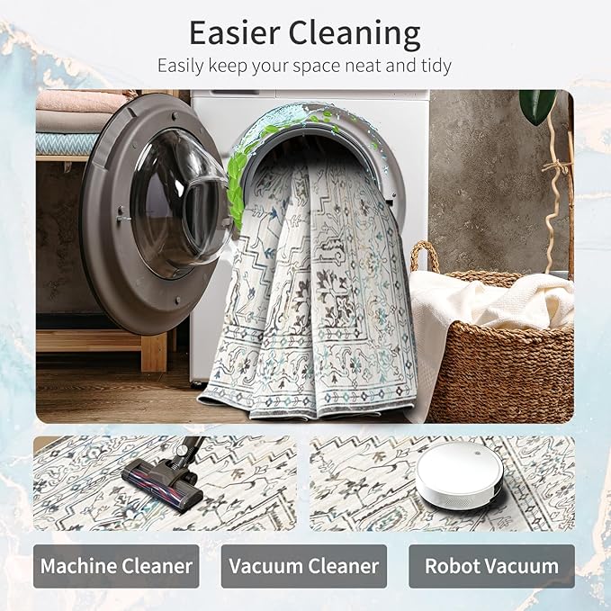 Enkor Runner Rugs for Hallway, 2x10 Washable Soft Non Slip Floor Rugs for Kitchen, Modern Mat for Living Room Bedroom Entryway White & Grey