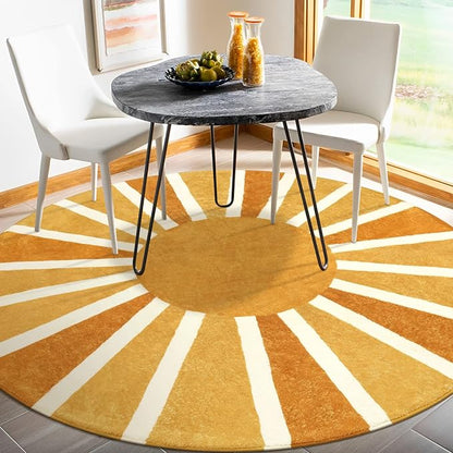Lahome Round Rugs 8Ft for Living Room, Soft Non-Slip Untra-Thin Boho Round Dining Room Rug, Cute Rainbow Sun Print Carpet for Bedroom Nursery Kids Room