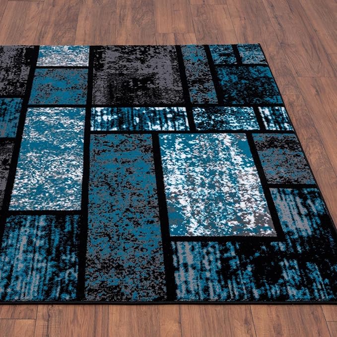 LUXE WEAVERS Modern Geometric Squares Turquoise 5x7 Area Rug for Living Room