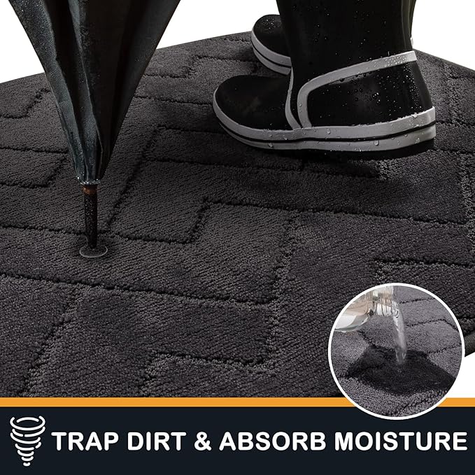 PURRUGS Dirt Trapping Door Mat 34" x 59", Non-Slip Machine Washable Entry Rug, Shoe Scraper, Dog Doormat, Super Absorbent Welcome Mat for Front & Back Door, Muddy Wet Shoes & Paws, Charcoal