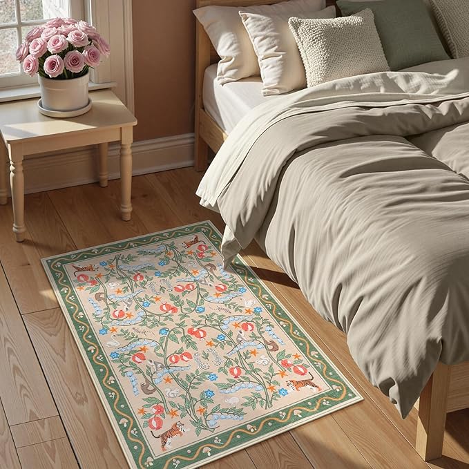 Collive 2x3 Small Rugs for Entryway, Green Washable Jungle Animal Kitchen Rugs for Bathroom Non Slip Indoor Door Mat, Soft Ultra-Thin Throw Carpet for Bedroom Entry Home Decor