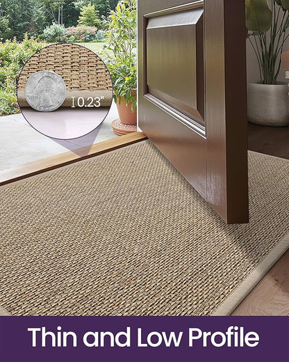 DEXI Ultra Thin Entryway Indoor Door Mat 36x56, Non Slip Rubber Backing Inside Entry Mat, Low Profile Easy Clean Dirt Trapper Doormat for Inside Entrance Patio, Beige