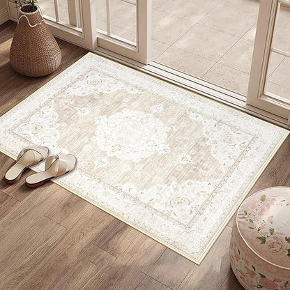 Area Rug 2x3 Entryway Rugs - Machine Washable Vintage Boho Area Rug Non-Slip Kitchen Rugs Soft Stain Resistant Indoor Door Mat, Small Oriental Throw Rug for Entrance Hallway Bedroom(Boho Beige, 2'x3')