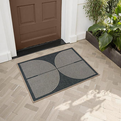 Lahome Rainbow Indoor Door Mat, 20"x32" Small Black Rugs for Entryway Kitchen Neutral Area Rug, Farmhouse Non Slip Non Shedding Lightweight Floor Carpet for Front Porch