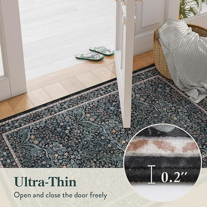 Lahome Floral Washable Kitchen Runner Rug, 2x6 Runners for Hallways Non Slip Ultra-Thin, Boho Soft Hallway Rug Forest Stain Resistance Black Carpet for Bedroom Bathroom Laundry Room, Black
