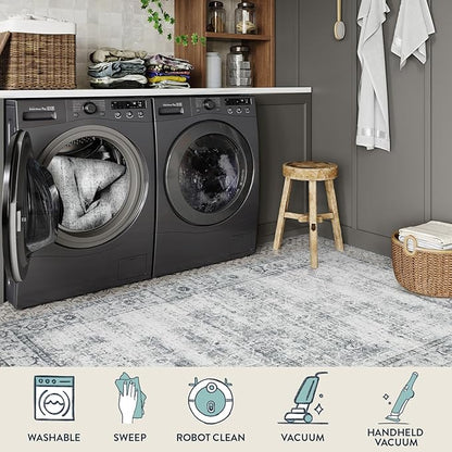 Lahome Vintage 8x10 Washable Grey Rugs for Living Room Bedroom, Boho Dining Room Rugs for Under Table, Soft Non Slip Indoor Throw Carpet for Home Office Playroom (8x10ft,Grey)