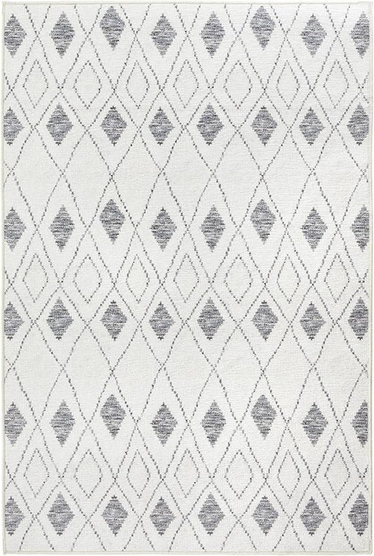 Dash & Albert Chandler Ivory Machine Washable Rug, 7.5 X 9.5 Feet, Ivory Geometric Pattern - Premium Luxury Hotel Quality Soft Breathable Hypoallergenic Machine Washable Easy Care All Season