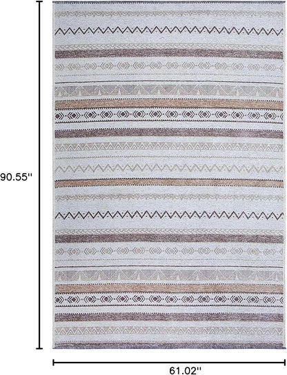 Alfa Rich 5x8 Beige Gray Washable Area Rugs for Living Room Bedroom Kitchen Cotton Decor Rug