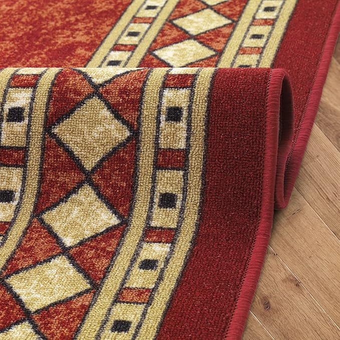 Antep Rugs Alfombras Modern Bordered 8x10 Non-Skid (Non-Slip) Low Profile Pile Rubber Backing Indoor Area Rugs (Maroon Beige, 7'10" x 10')