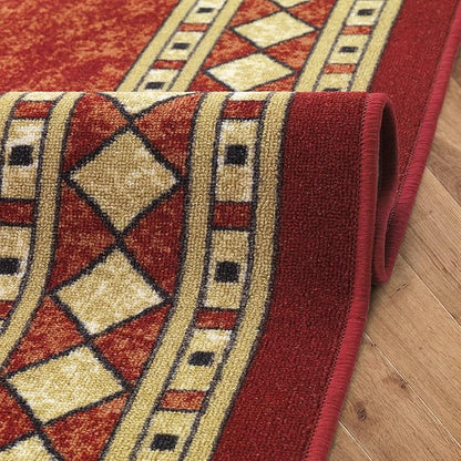 Antep Rugs Alfombras Modern Bordered 8x10 Non-Skid (Non-Slip) Low Profile Pile Rubber Backing Indoor Area Rugs (Maroon Beige, 7'10" x 10')