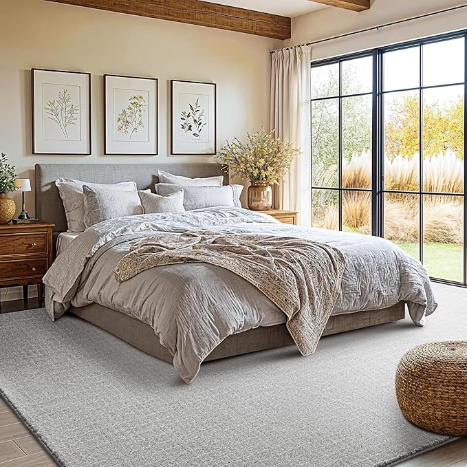 Shilucheng Wool Rug 9x12 Non-Slip, Blend 80% Wool and 20% Cotton Rugs for Living Room, Bedroom, Dinning Room, Soft Durable Cotton Backing Modern Area Rug (Gray/White)