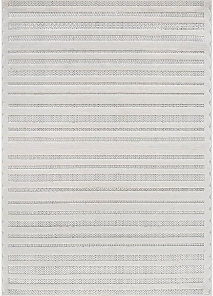 CAMILSON Modern Rug 6x9 Luxury Striped Line Micro Loop Area Rugs Soft High-Low Pile Stain Resistant Easy to Clean Non-Shedding Durable Living Room Bedroom Indoor Carpet (White)
