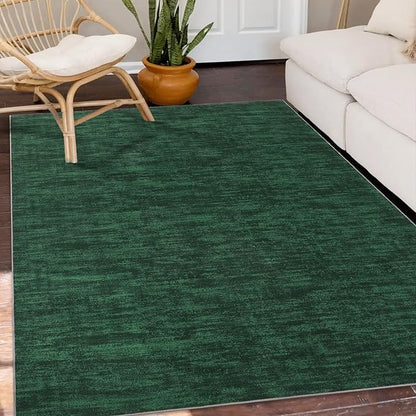 RUGSREAL 8x10 Large Solid Color Rug for Living Room Machine Washable Area Rugs Non-Slip Low-Pile Modern Contemporary Indoor Area Rug Home Office Throw Carpet for Living Room Bedroom, Dark Green