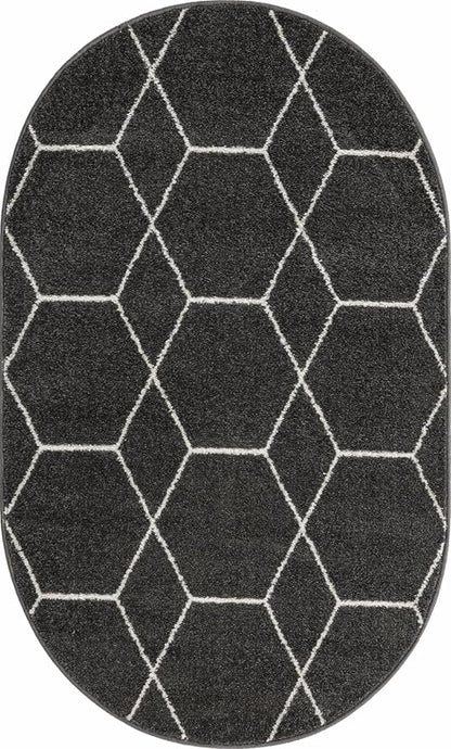 Unique Loom Trellis Frieze Collection Area Rug - Geometric (3' x 5' Oval, Dark Gray/ Ivory)