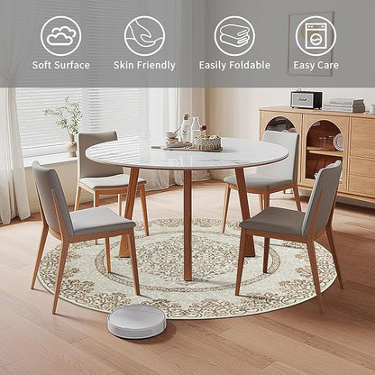 Easy-Going Round Area Rug 3ft Washable Boho Neutral Small Circle Rugs for Living Room Non-Slip Bedroom Rug Low Pile Lightweight Floral Brown Print Vintage Throw Rug for Dining Room Kitchen Office